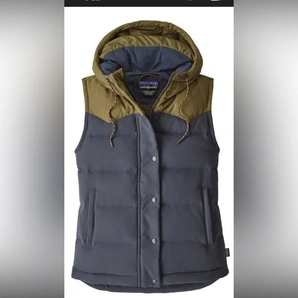 Patagonia bivy down vest with hood. Size large, blue and green. - Picture 1 of 10